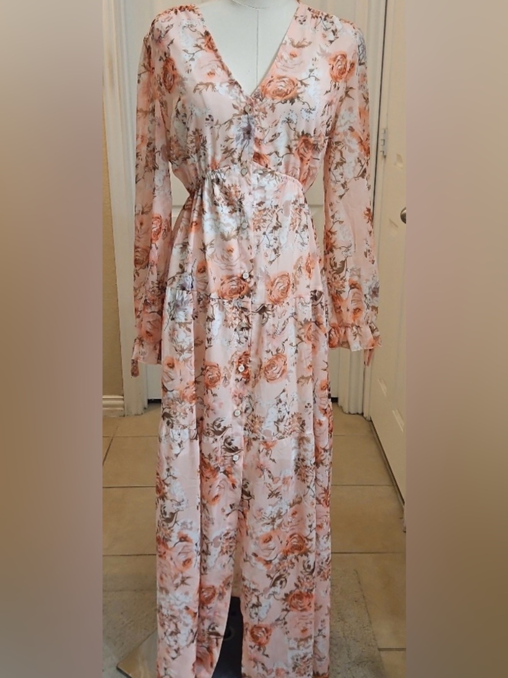 Floral Pink Long Sleeve Maxi Dress